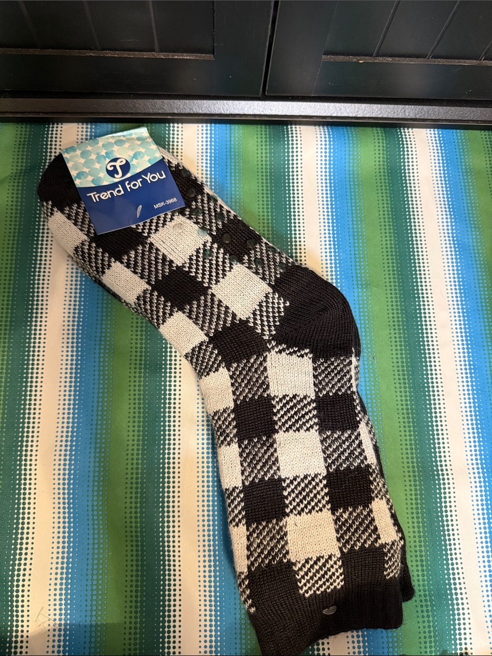 Black & White Check No Slip Socks